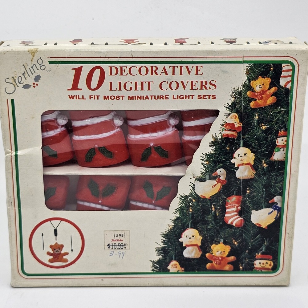 Vintage Sterling TM 10 Decorative Light Covers Minature Stocking  Ornanments